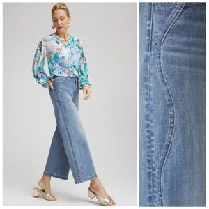 Chico's Medium Blue Wide-Leg Flare Jeans with Curved Seam